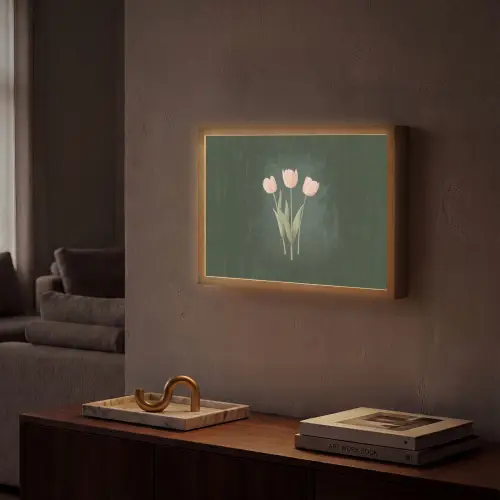 Tulpen - Liefde - Donkergroen Light Box met batterij (Wandlamp) middel -sfeer1