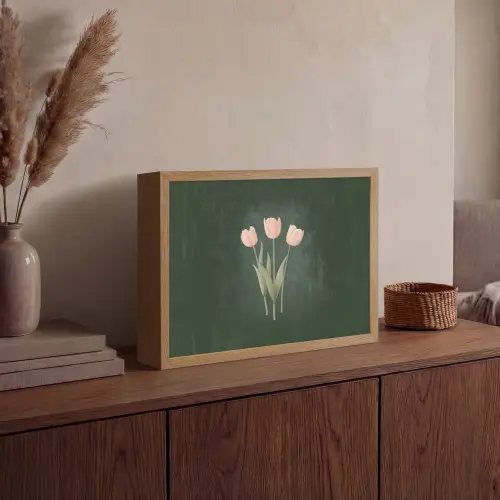 Tulpen - Liefde - Donkergroen Light Box met batterij (Wandlamp) middel -sfeer2