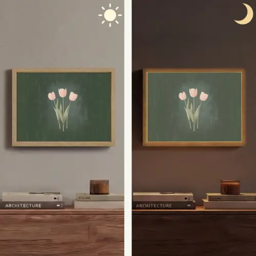 Tulpen - Liefde - Donkergroen Light Box met batterij (Wandlamp) middel -sfeer3
