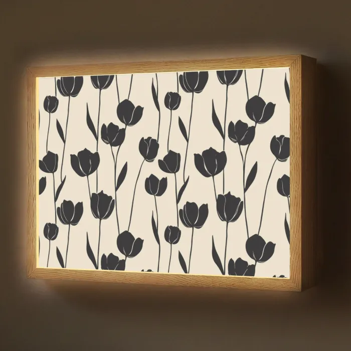 Tulpen - Patroon - Zwart Light Box met batterij (Wandlamp) middel 907 -z3d_website