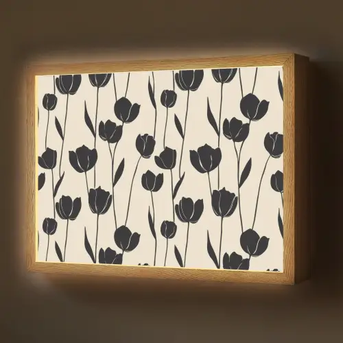 Tulpen - Patroon - Zwart Light Box met batterij (Wandlamp) middel 907 -z3d_website