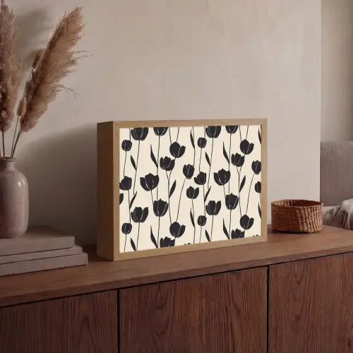 Tulpen - Patroon - Zwart Light Box met batterij (Wandlamp) middel 907 -sfeer2