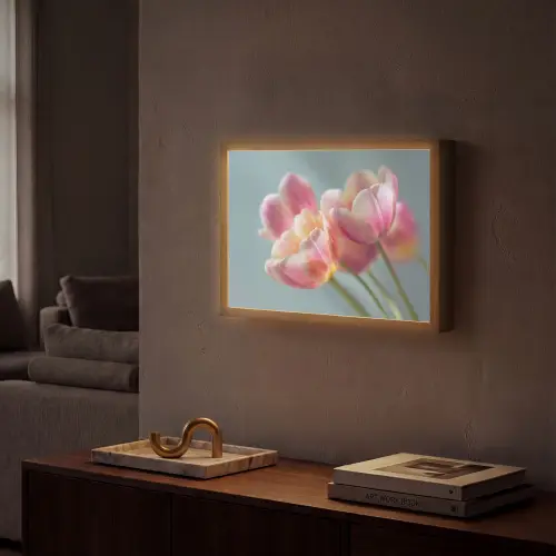 Tulpen - Roze - Stelen Light Box met batterij (Wandlamp) middel -sfeer1