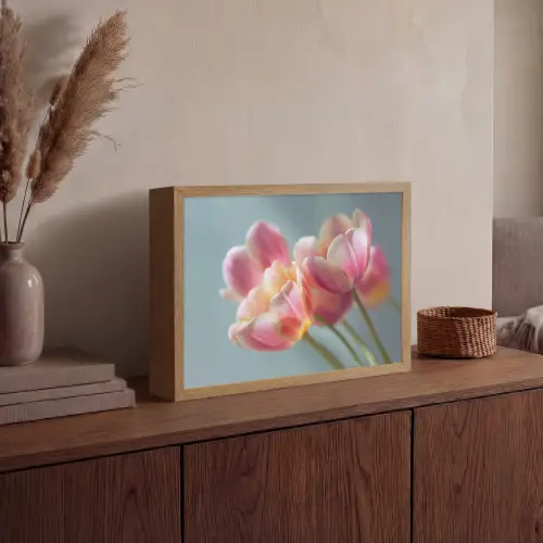 Tulpen - Roze - Stelen Light Box met batterij (Wandlamp) middel -sfeer2