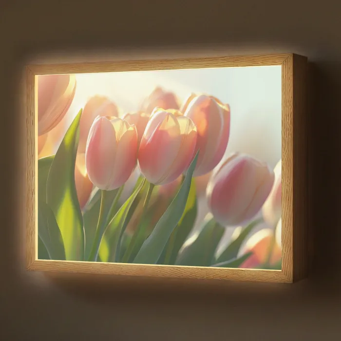 Tulpen - Roze - Zonnestralen Light Box met batterij (Wandlamp) middel -z3d_website