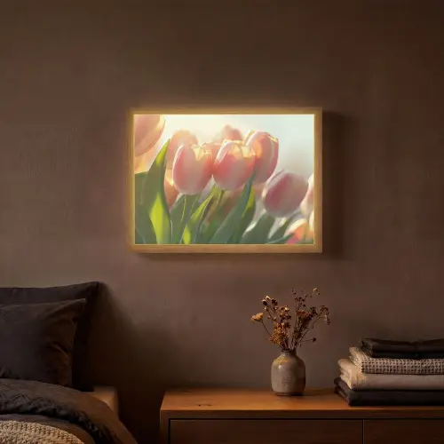 Tulpen - Roze - Zonnestralen Light Box met batterij (Wandlamp) middel -sfeer4