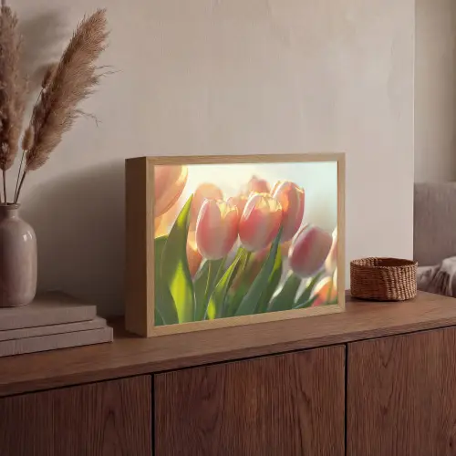 Tulpen - Roze - Zonnestralen Light Box met batterij (Wandlamp) middel -sfeer2