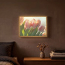 Tulpen - Roze - Zonnestralen Light Box met batterij (Wandlamp) middel -sfeer4
