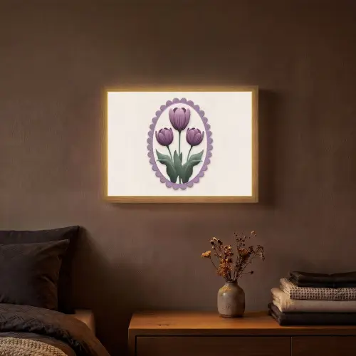 Tulpen - Paars - Lijst - Bladeren Light Box met batterij (Wandlamp) middel -sfeer4