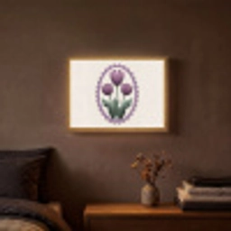Tulpen - Paars - Lijst - Bladeren Light Box met batterij (Wandlamp) middel -sfeer4