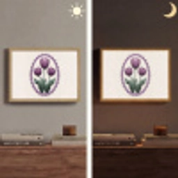 Tulpen - Paars - Lijst - Bladeren Light Box met batterij (Wandlamp) middel -sfeer3