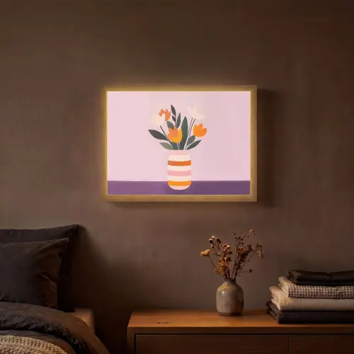 Tulpen - Vaas - Strepen - Paars Light Box met batterij (Wandlamp) middel -sfeer4