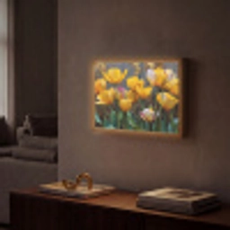 Tulpen - Geel - Penseelstreken - Abstract Light Box met batterij (Wandlamp) middel -sfeer1