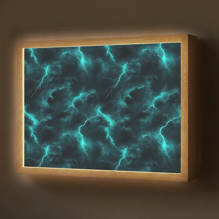 Turquoise - Bliksem - Wolken Light Box met batterij (Wandlamp) middel 907 -z3d_website