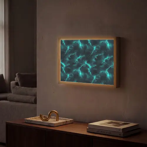 Turquoise - Bliksem - Wolken Light Box met batterij (Wandlamp) middel 907 -sfeer1