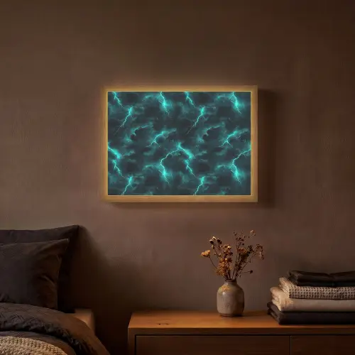 Turquoise - Bliksem - Wolken Light Box met batterij (Wandlamp) middel 907 -sfeer4