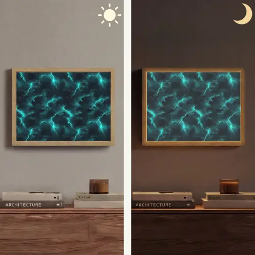 Turquoise - Bliksem - Wolken Light Box met batterij (Wandlamp) middel 907 -sfeer3