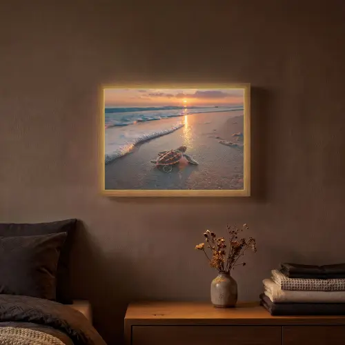 Schildpad - strand - Zonsondergang Light Box met batterij (Wandlamp) middel -sfeer4
