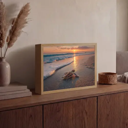 Schildpad - strand - Zonsondergang Light Box met batterij (Wandlamp) middel -sfeer2