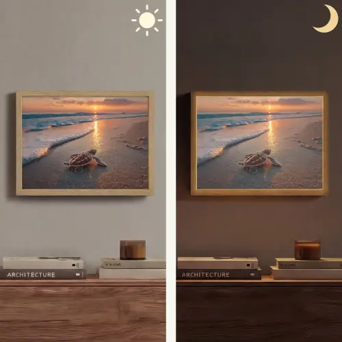 Schildpad - strand - Zonsondergang Light Box met batterij (Wandlamp) middel -sfeer3