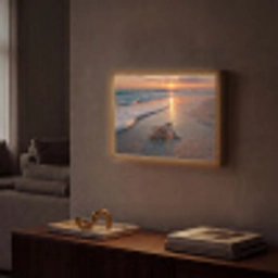 Schildpad - strand - Zonsondergang Light Box met batterij (Wandlamp) middel -sfeer1
