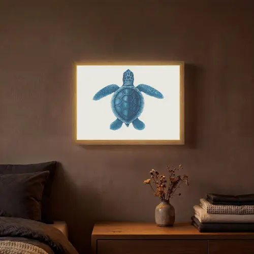 Schildpad - Blauw - Schild Light Box met batterij (Wandlamp) middel -sfeer4