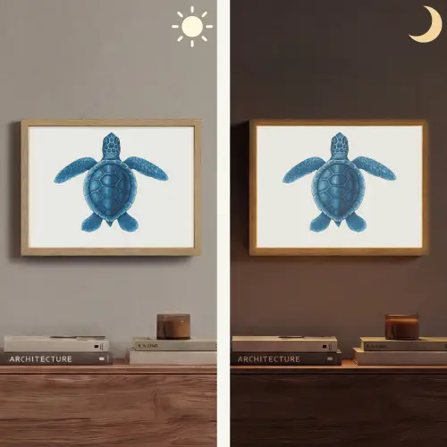 Schildpad - Blauw - Schild Light Box met batterij (Wandlamp) middel -sfeer3