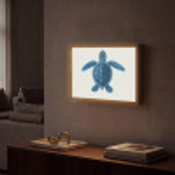 Schildpad - Blauw - Schild Light Box met batterij (Wandlamp) middel -sfeer1