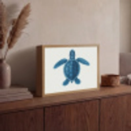 Schildpad - Blauw - Schild Light Box met batterij (Wandlamp) middel -sfeer2