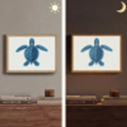 Schildpad - Blauw - Schild Light Box met batterij (Wandlamp) middel -sfeer3