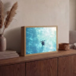 Schildpad - Zee - Blauw - Schittering Light Box met batterij (Wandlamp) middel -sfeer2