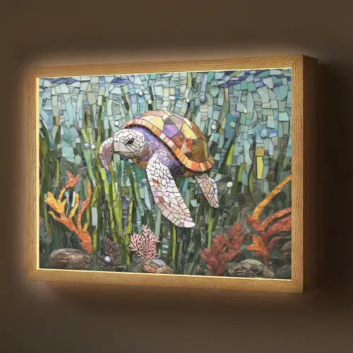 Schildpad - Zeewier - Mozaïek Light Box met batterij (Wandlamp) middel -z3d_website