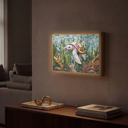 Schildpad - Zeewier - Mozaïek Light Box met batterij (Wandlamp) middel -sfeer1