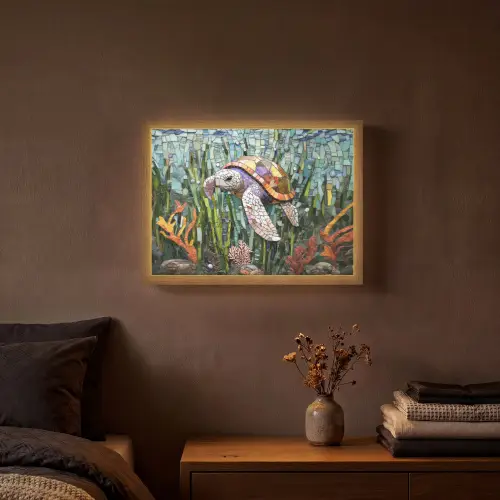 Schildpad - Zeewier - Mozaïek Light Box met batterij (Wandlamp) middel -sfeer4