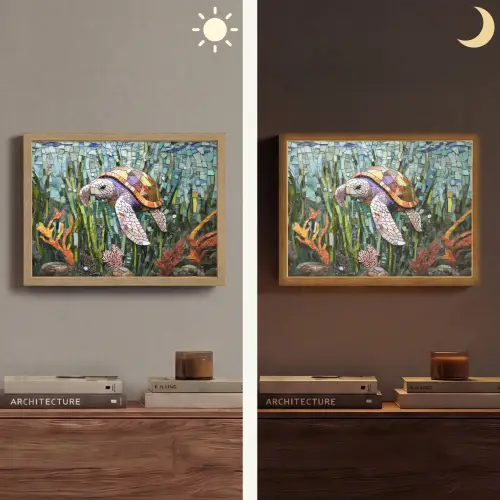Schildpad - Zeewier - Mozaïek Light Box met batterij (Wandlamp) middel -sfeer3