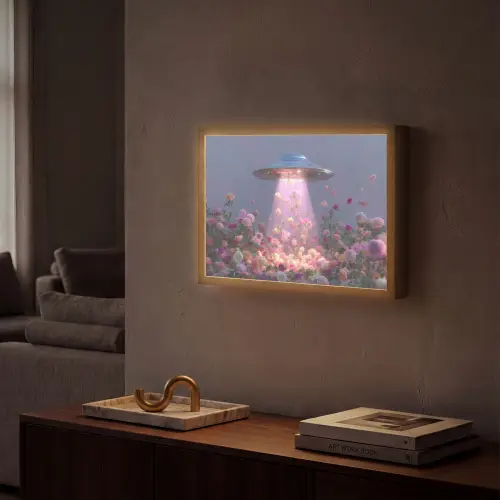 Ufo - Rozen - Pastelkleuren Light Box met batterij (Wandlamp) middel -sfeer1
