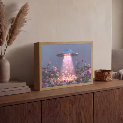 Ufo - Rozen - Pastelkleuren Light Box met batterij (Wandlamp) middel -sfeer2