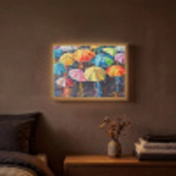 Paraplu's - Schilderij - Kunst - Regenboog Light Box met batterij (Wandlamp) middel -sfeer4