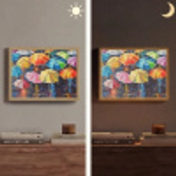 Paraplu's - Schilderij - Kunst - Regenboog Light Box met batterij (Wandlamp) middel -sfeer3