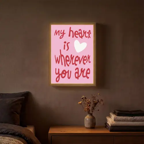 Valentijn - Hart - Liefde - Roze Light Box met batterij (Wandlamp) middel -sfeer4