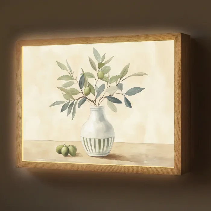 Vaas - Keramiek - Olijftakken Light Box met batterij (Wandlamp) middel -z3d_website