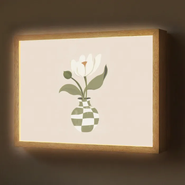 Vaas - Geruit - Bloem - Groen Light Box met batterij (Wandlamp) middel -z3d_website