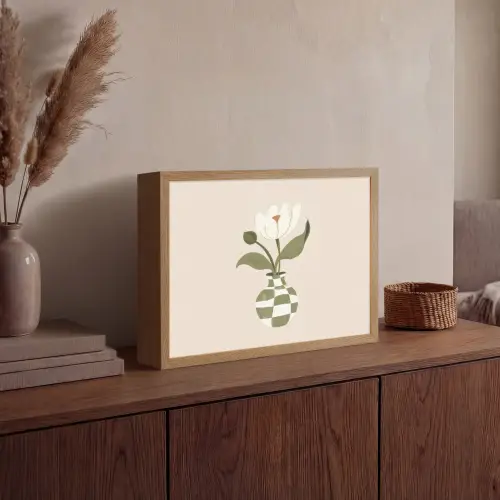 Vaas - Geruit - Bloem - Groen Light Box met batterij (Wandlamp) middel -sfeer2