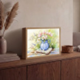 Vaas - Delftsblauw - Madeliefjes Light Box met batterij (Wandlamp) middel -sfeer2