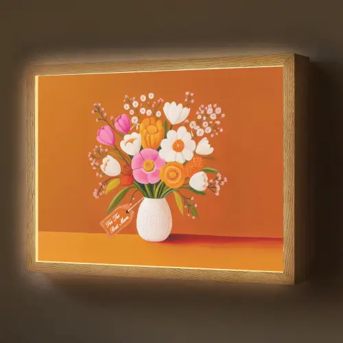 Vaas - Bloemen - Oranje Light Box met batterij (Wandlamp) middel -z3d_website