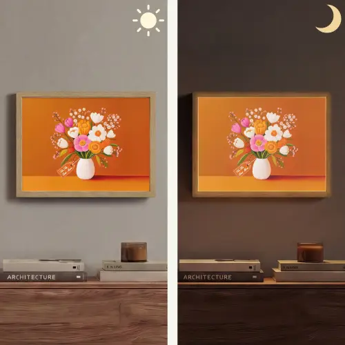 Vaas - Bloemen - Oranje Light Box met batterij (Wandlamp) middel -sfeer3