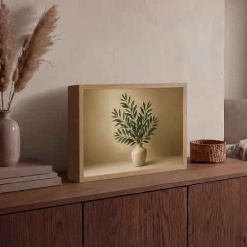 Vaas - Olijftakken - Bladeren - Beige Light Box met batterij (Wandlamp) middel -sfeer2