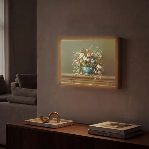 Vaas - Pastel - Kleuren - Bloemen Light Box met batterij (Wandlamp) middel -sfeer1