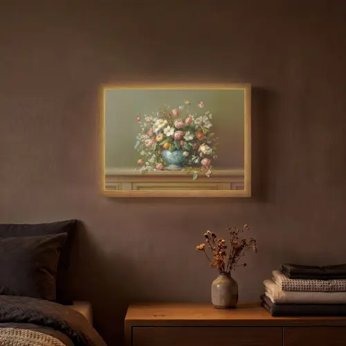 Vaas - Pastel - Kleuren - Bloemen Light Box met batterij (Wandlamp) middel -sfeer4
