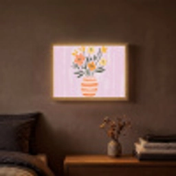Vaas - Gestreept - Bloemen - Oranje Light Box met batterij (Wandlamp) middel -sfeer4